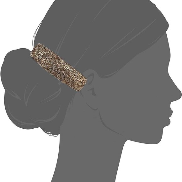 Gold-Tone Floral Hair Barrette Alloy 3x1 Inches Women\'s Hair Accessory
